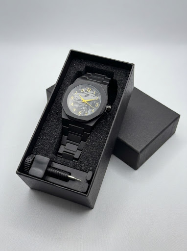 Black Valenzo WristWatch – Marble Face
